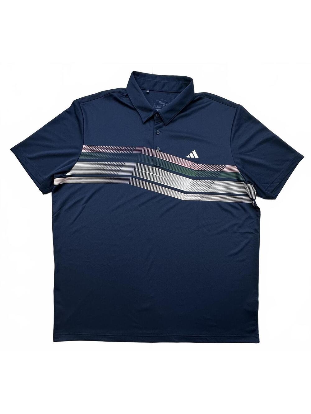Adidas Golf Polo Men’s 2XL Navy Blue Multi Stripe Performance Short Sleeve XXL